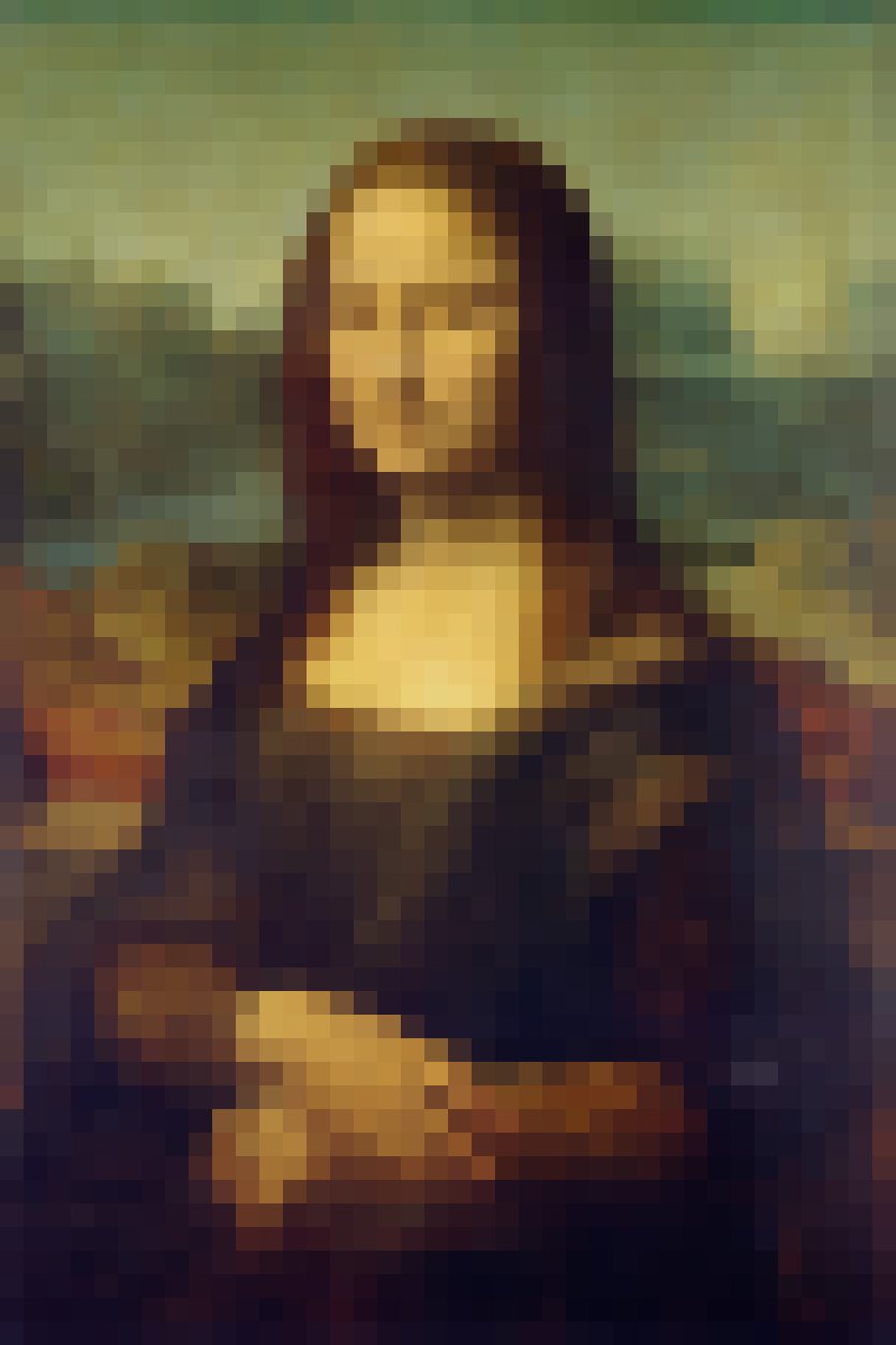 A portrait reduced to coarse pixels
